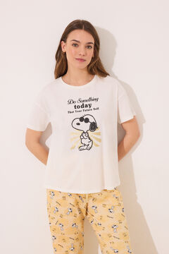 Womensecret Pijama larga Snoopy manga corta marfil