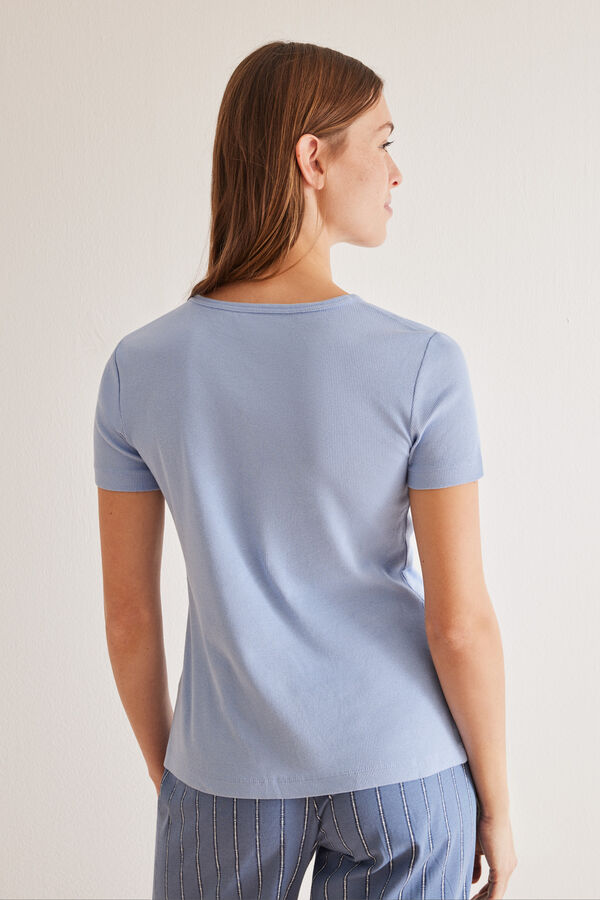 Womensecret Camiseta azul con cuello redondo 100% algodón manga corta azul