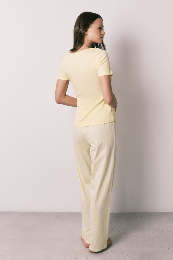 Women'secret Pijama larga de algod&oacute;n de manga corta amarilla amarillo