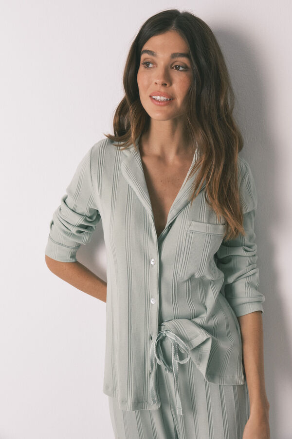 Women'secret Pijama camisera larga de algod&oacute;n acanalado verde verde