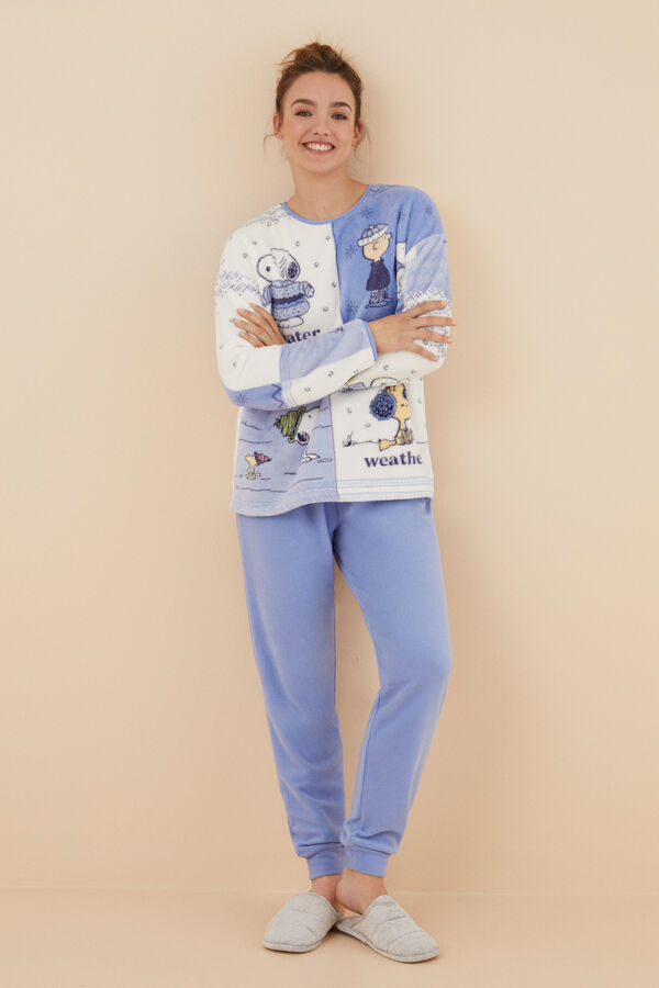 Womensecret Pijama polar Snoopy azul estampado