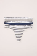 Womensecret Pack de 3 tangas de algodón con estampados mixtos y logo azul