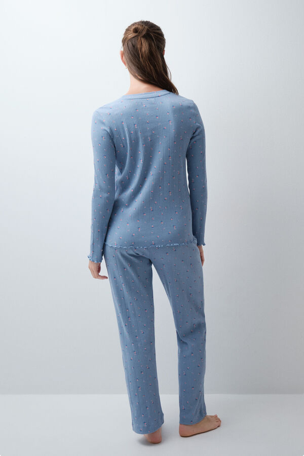 Women'secret Pijama larga de algod&oacute;n con estampado floral azul