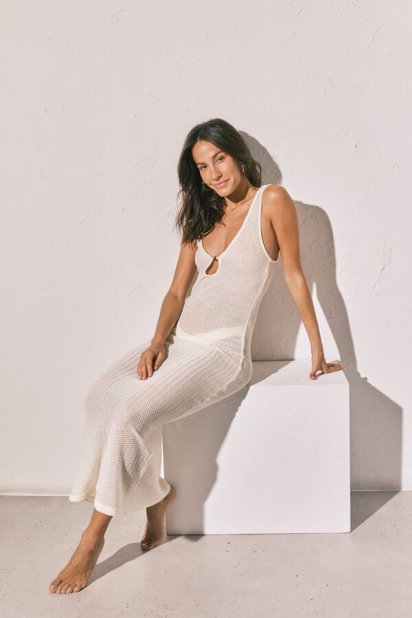 Women'secret Vestido largo de crochet blanco marfil