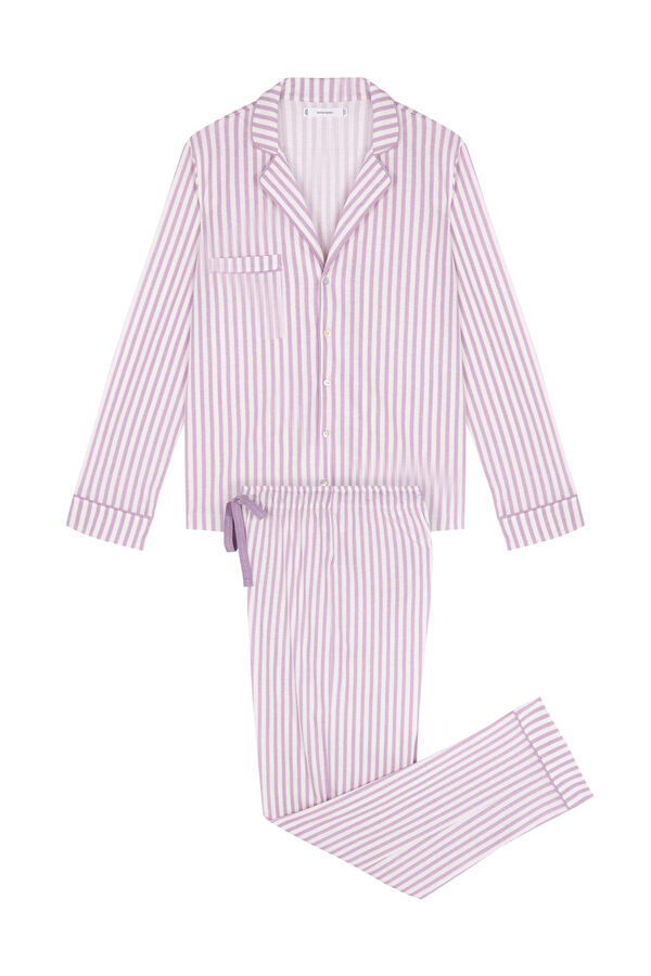 Women'secret Pijama camisera 100% algodón con rayas lilas morado/lila