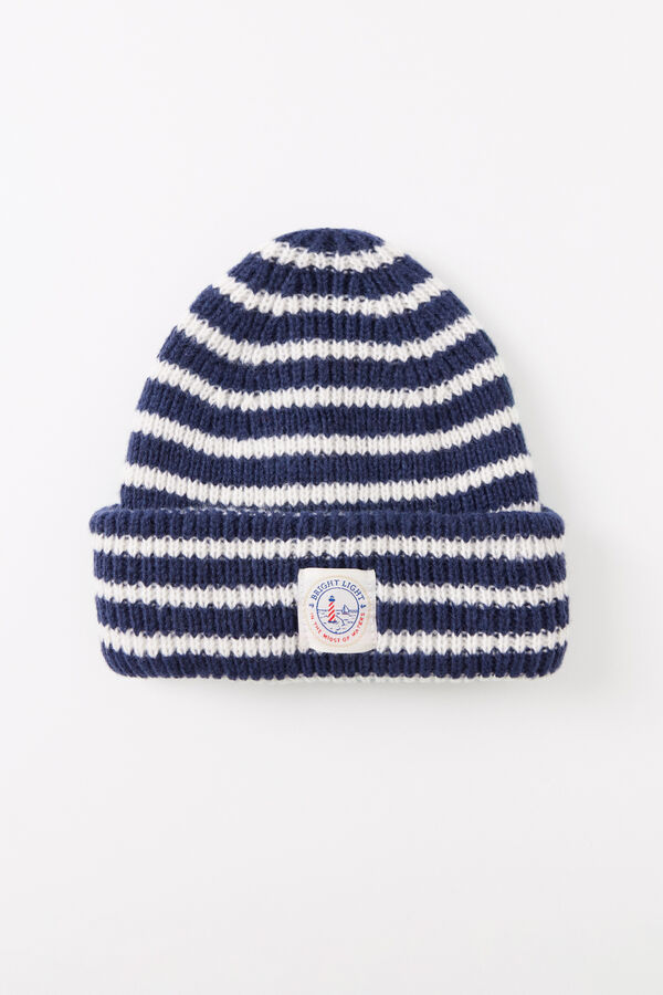 Womensecret Gorro tipo beanie rayas navy azul