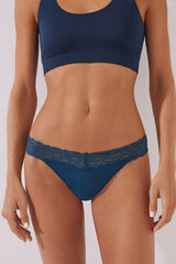 Womensecret Tanga microfibra encaje azul azul
