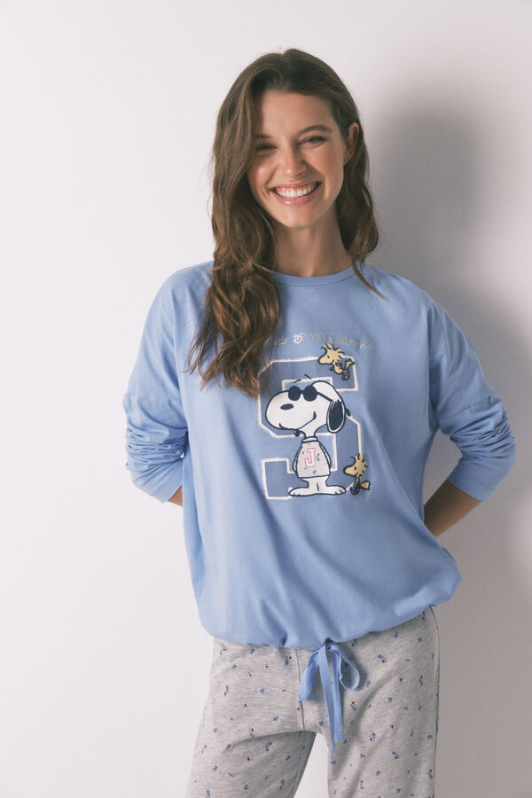 Women'secret Pijama larga algodón Snoopy azul  estampado