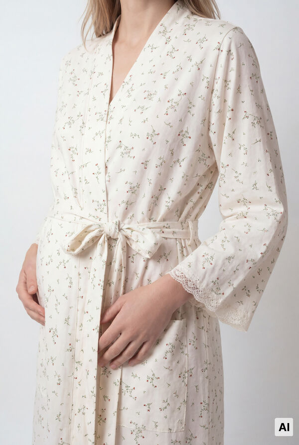 Women'secret Bata midi de algod&oacute;n con estampado floral marfil