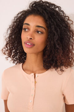 Womensecret Playera de manga corta de canalé de color naranja naranja