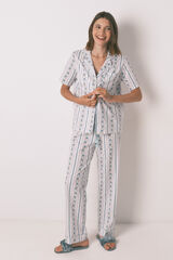 Womensecret Pijama camisera Capri de rayas 100% algodón marfil