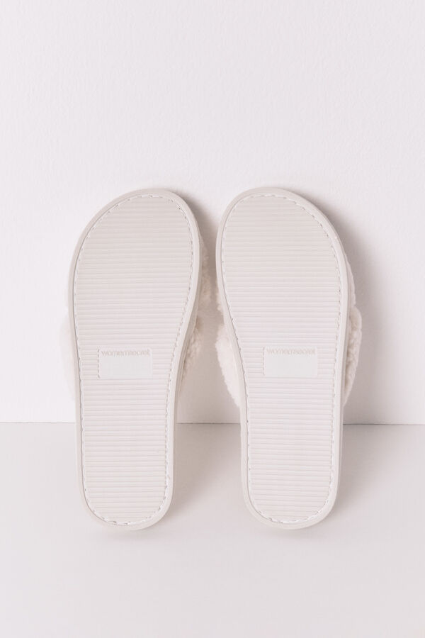 Womensecret Pantufla blancas de borrego marfil