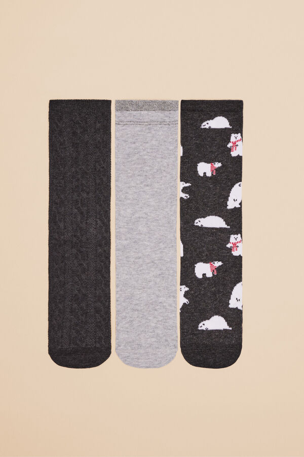 Womensecret Pack 3 calcetines algodón grises gris