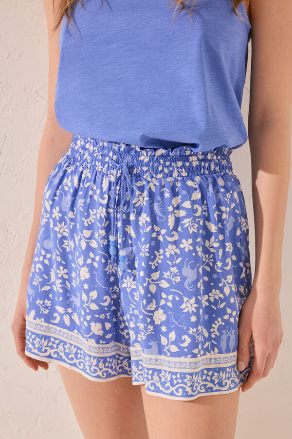 Womensecret Pantalón de viscosa con estampado azul estampado