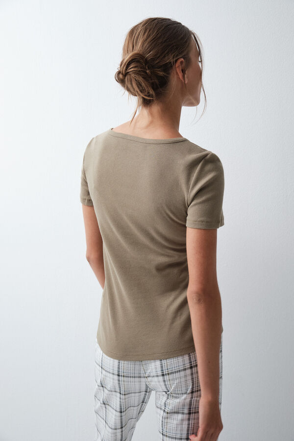 Women'secret Playera de manga corta de algod&oacute;n verde kaki