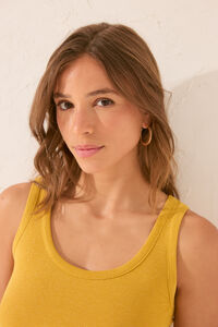 Womensecret Playera de tirantes acanalado de lúrex dorado amarillo