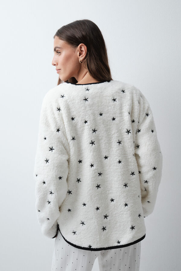 Women'secret Bata corta con estrellas bordadas marfil
