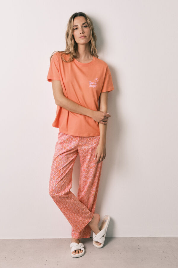 Women'secret Pijama larga de algod&oacute;n naranja Woodstock naranja