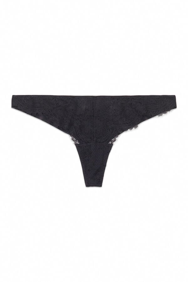 Womensecret Tanga de encaje de tul negro negro