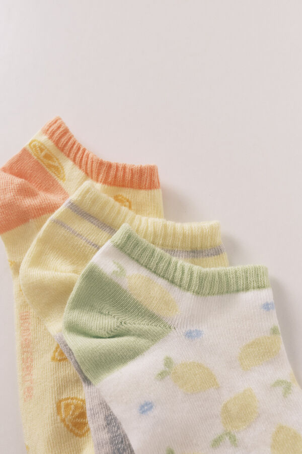 Womensecret Pack de 3 calcetines short con estampado de frutas estampado
