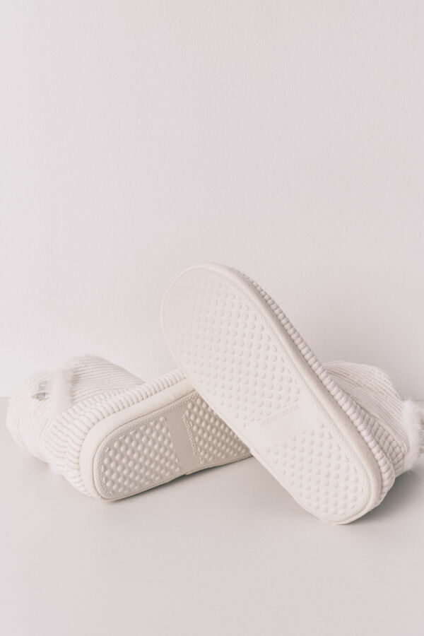 Women'secret Pantuflas para casa bota acanaladas de lurex blanco marfil