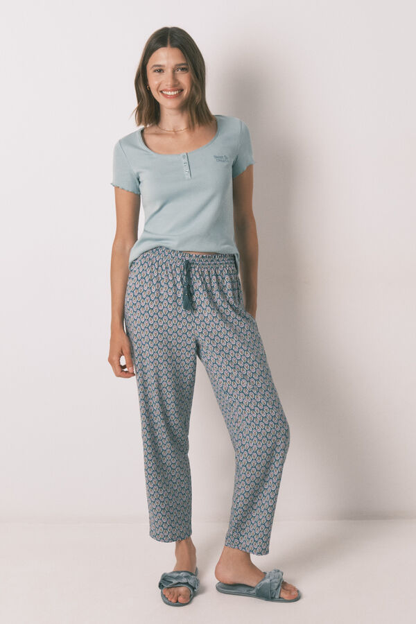 Women'secret Pantalón largo con estampado de viscosa zanahoria verde