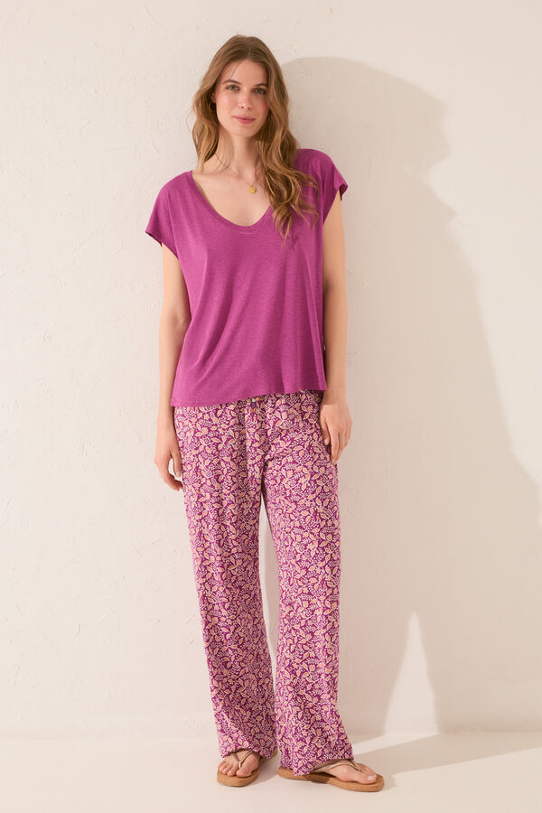 Womensecret Playera de manga corta de viscosa morada/lila morado/lila