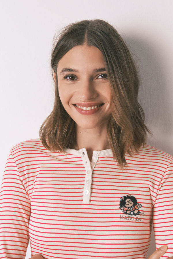 Women'secret Pijama larga de punto tejido extra suave a rayas Mafalda  rojo