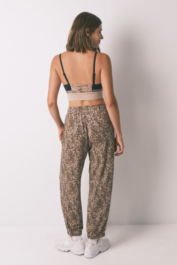 Women'secret Pantalón largo con estampado animal marrón estampado
