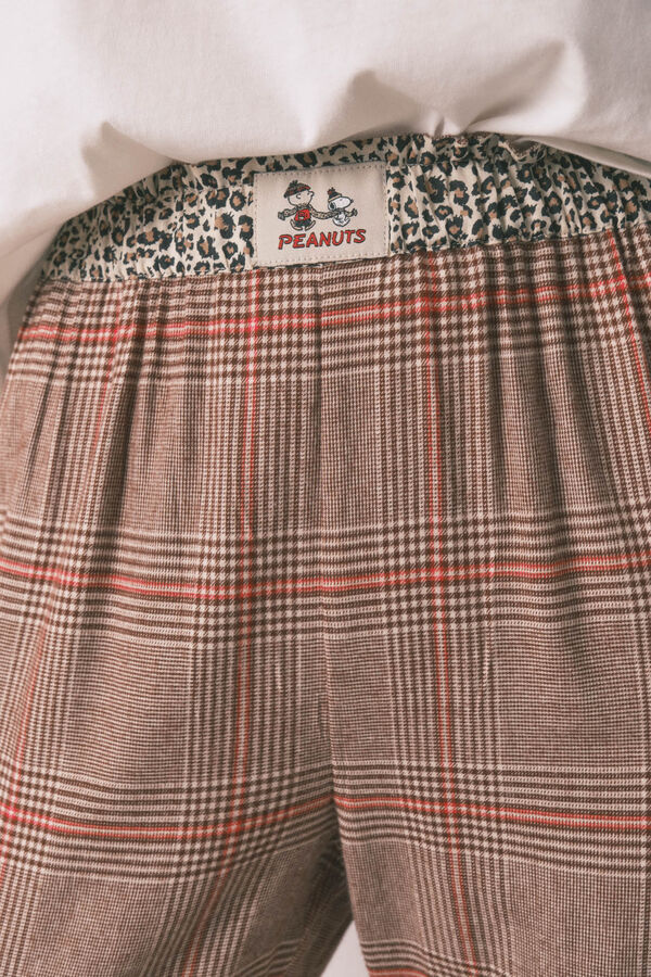 Women'secret Pijama larga 100% algodón con estampado de cuadros de Snoopy marfil