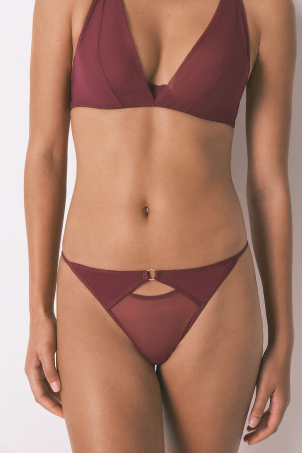 Women'secret Tul de tanga de microfibra color vino púrpura