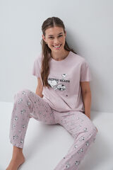 Women'secret Pijama larga de algod&oacute;n Snoopy rosa rosa
