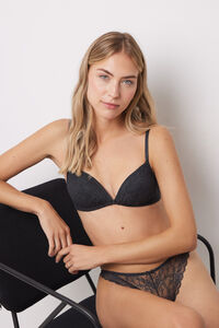 Womensecret CHARMING brasier triangular relleno sin varilla, encaje tul plumetí gris gris