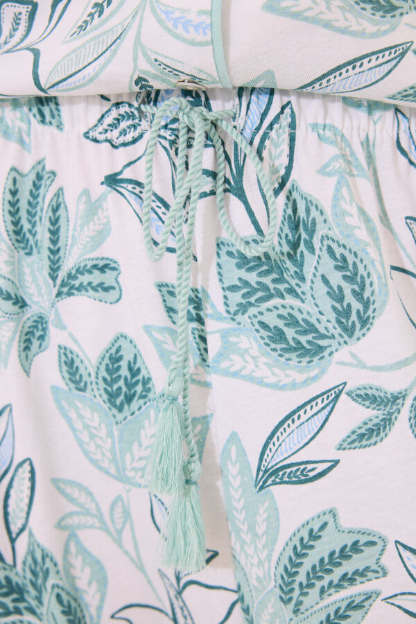 Womensecret Pijama camisera 100% algodón con flores verdes blanco