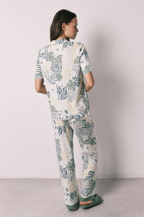 Women'secret Pijama camisera larga estampado tropical kaki