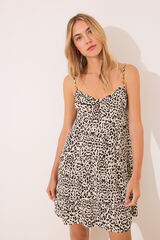 Womensecret Vestido corto con tirantes animal print negro