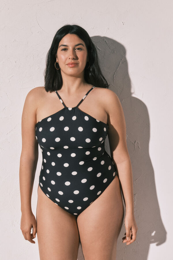 Women'secret Traje de ba&ntilde;o modelador estampado de puntos negro negro