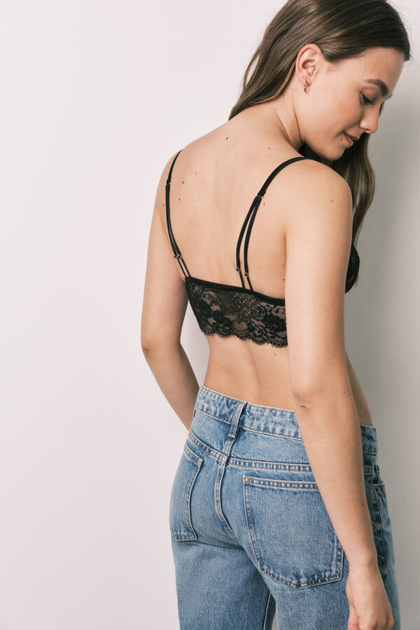 Women'secret Brasier bralette triangular de encaje negro negro