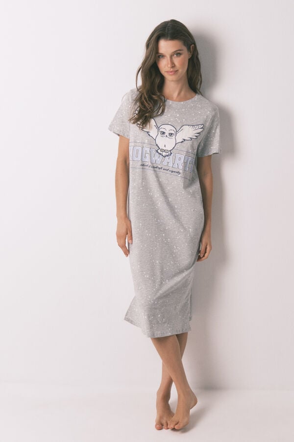 Women'secret Playera de dormir midi de algodón con estampado de Hedwig gris gris
