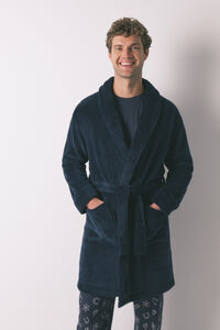 Women'secret Bata midi de forro polar azul para hombre 