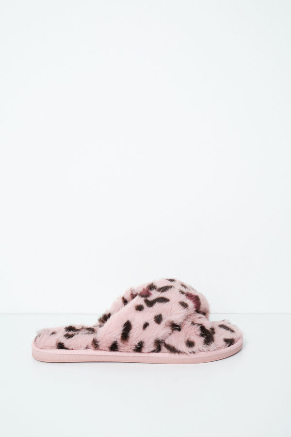 Women'secret Pantunflas de peluche estampado de leopardo estampado