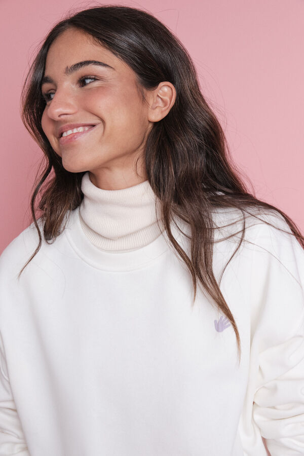 HI&BYE Sudadera de forro polar blanca con logo marfil