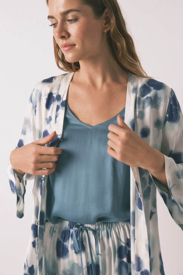 Womensecret Conjunto de pijama de satén con estampado floral verde verde