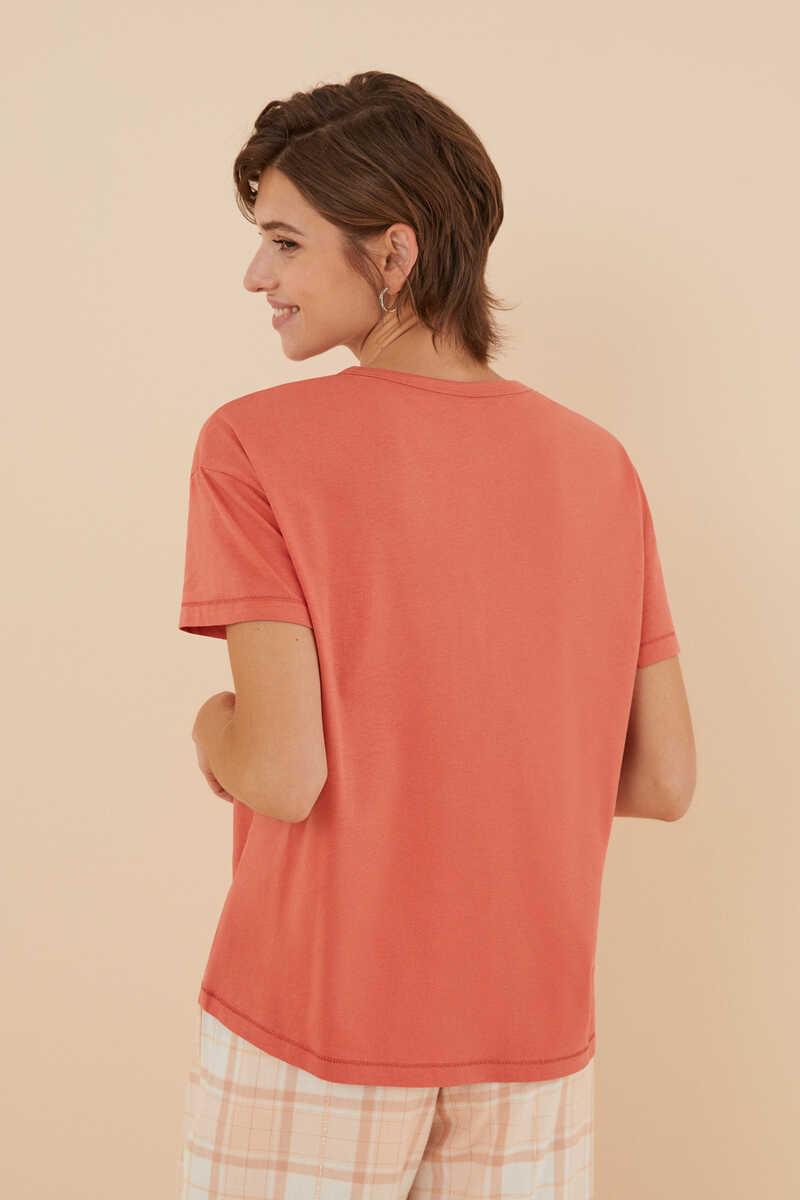 Womensecret Camiseta de manga corta color coral 100% de algodón coral