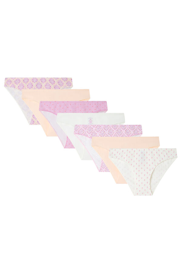 Womensecret Pack de 7 panties clásica de algodón en tonos rosas estampado