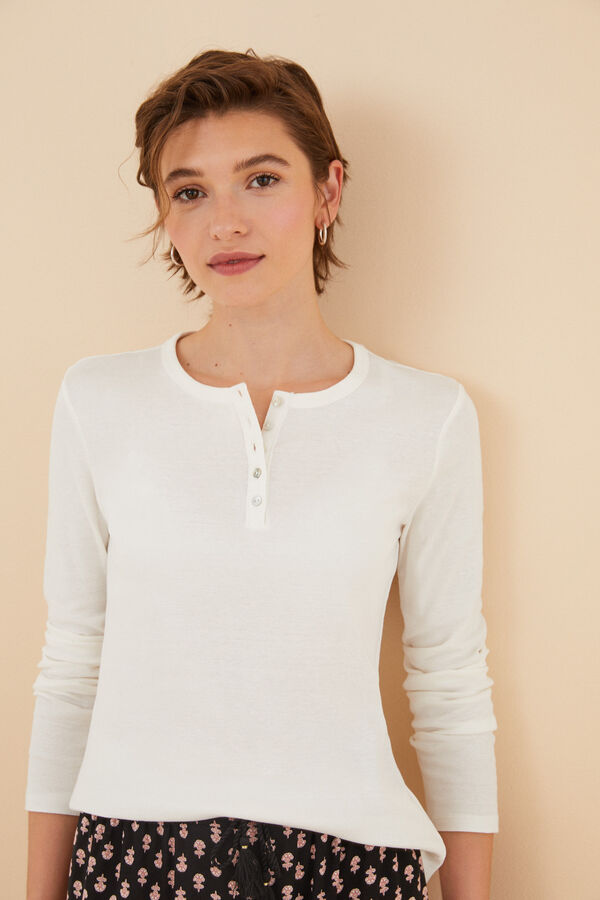 Womensecret Camiseta manga larga blanca 100% algodón marfil
