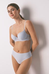 Women'secret Panty brasileña de tiro alto de microfibra azul