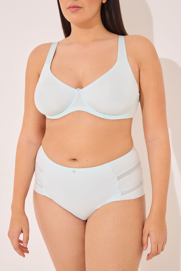 Womensecret Panty alta clásica en microfibra y tul azul azul