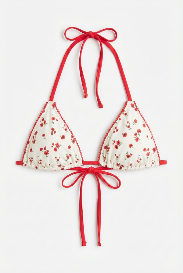Women'secret Traje de ba&ntilde;o bikini triangular de cortina mini flores rojas blanco