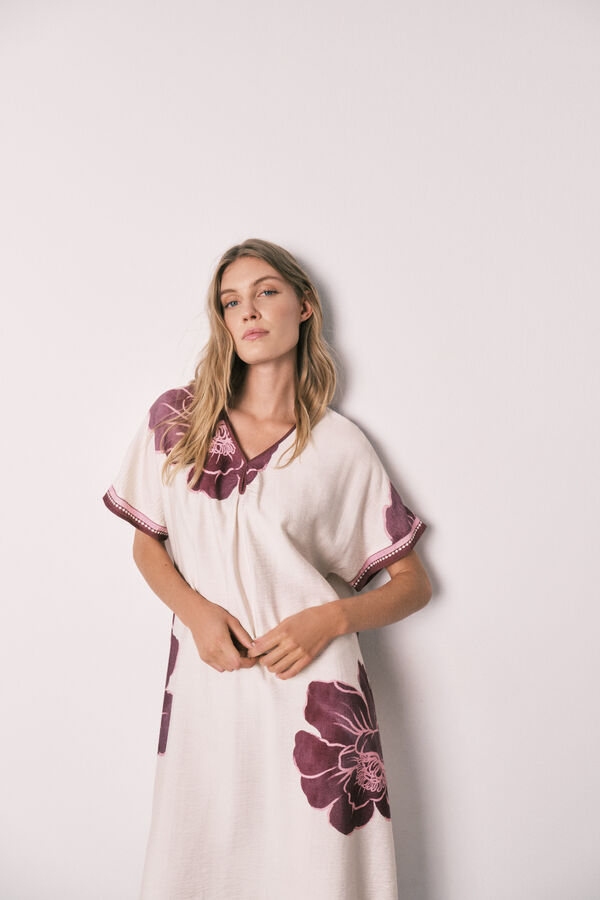 Women'secret Vestido largo de manga corta con estampado floral blanco